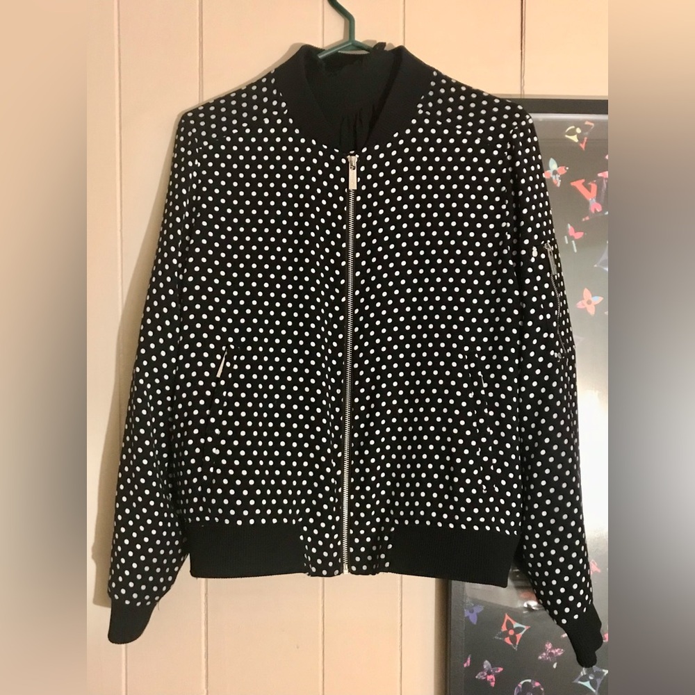 Michael Kors Black & White Polka Dot Bomber Jacket